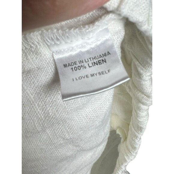 FLAX 100% Linen Wide Leg Elastic Waist High Waist Pull On White Pants Size Large - Picture 10 of 10